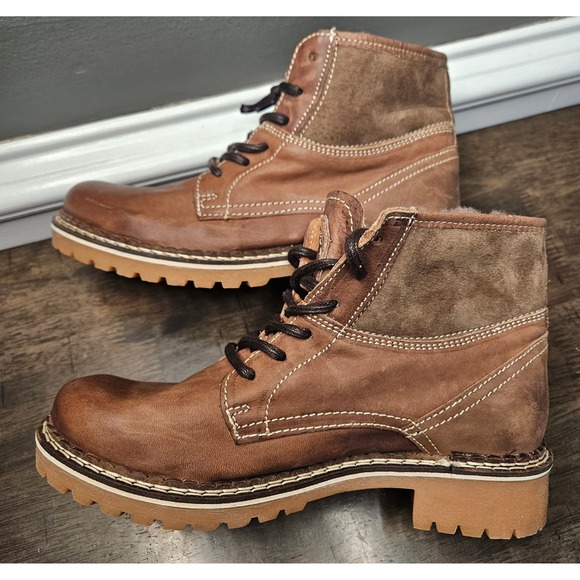 Pajar Women's Brown Faux Fur Leather Waterproof Lug Sole Canada Combat 6.5 - Picture 2 of 12